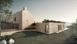 residenza privata contemporanea realizzata in pietra immersa nella campagna umbra