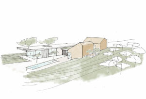 night view of contemporary villa with pool